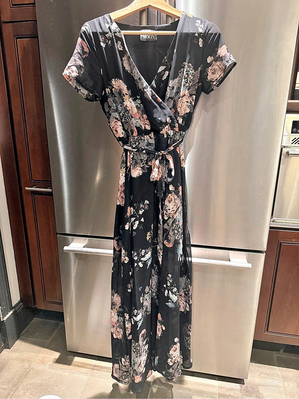 NWOT The Moon Floral Maxi Dress in Black & Pink Size S